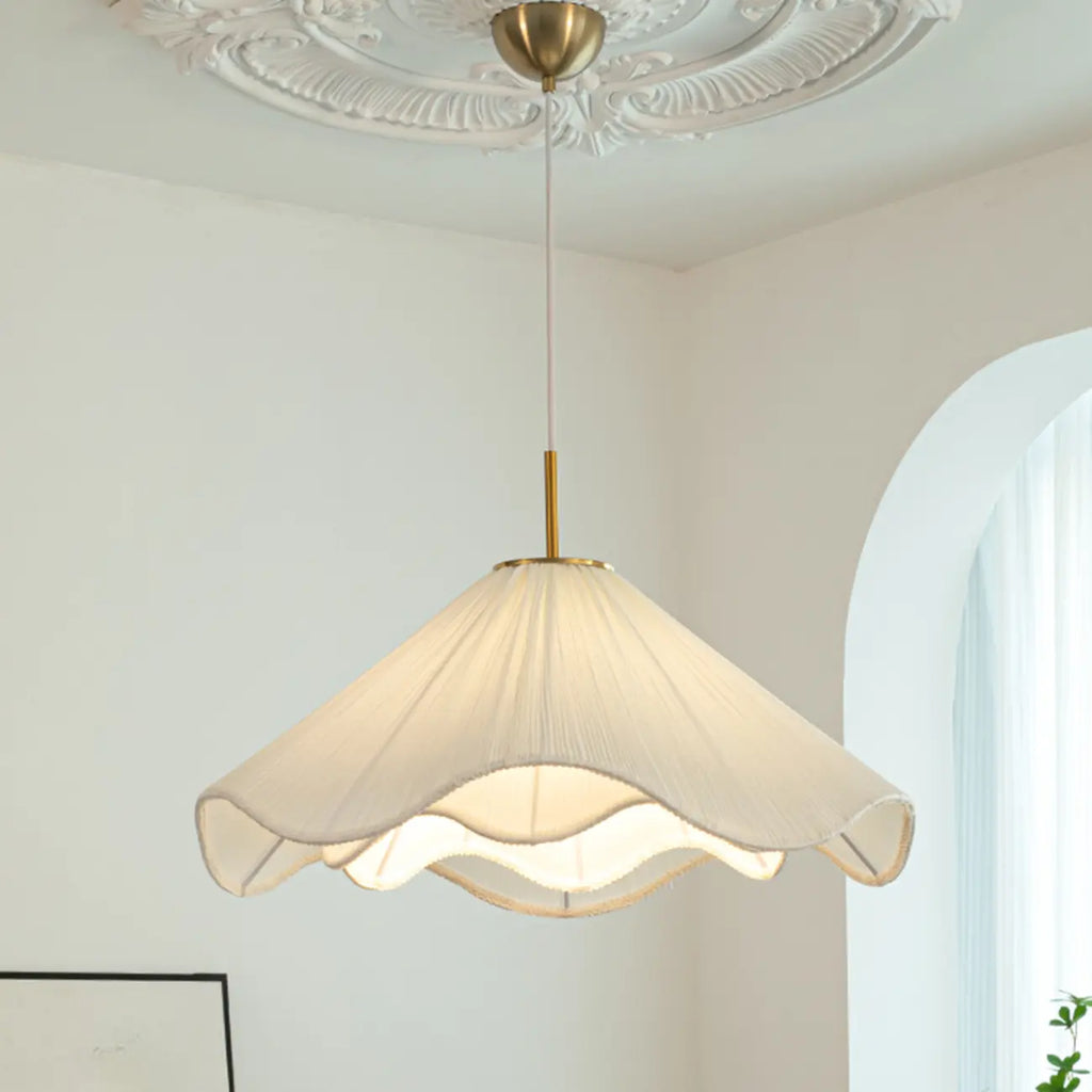 Suspension lumineuse réglable en tissu blanc en forme de fleur pour intérieur