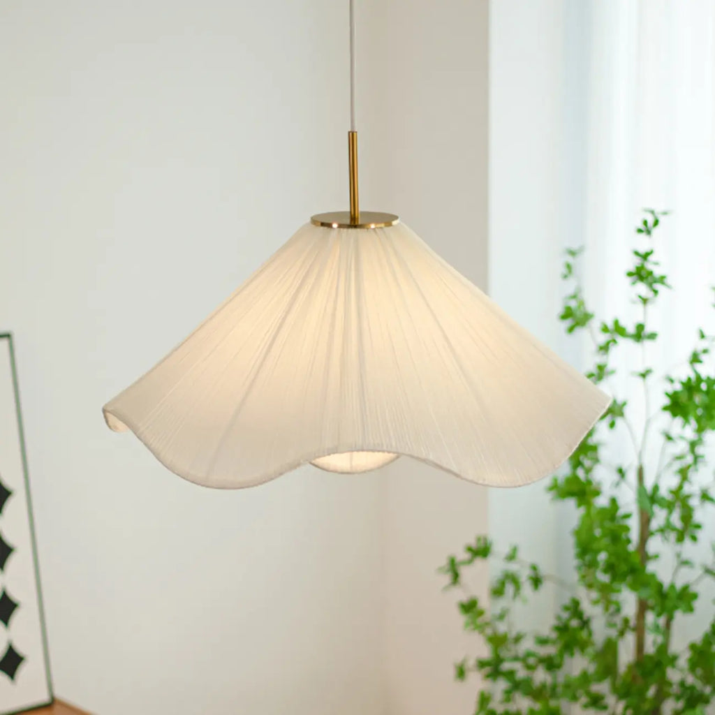 Suspension lumineuse réglable en tissu blanc en forme de fleur pour intérieur