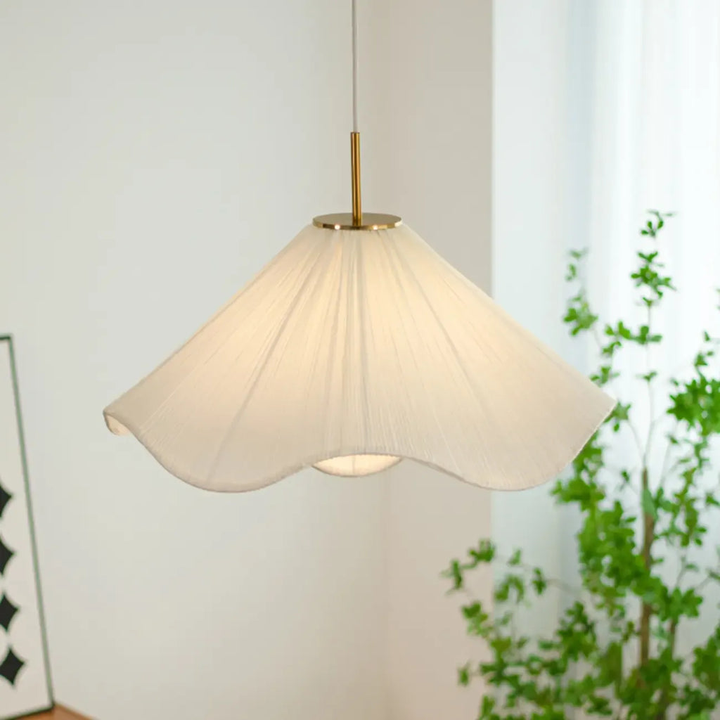 Suspension lumineuse réglable en tissu blanc en forme de fleur pour intérieur