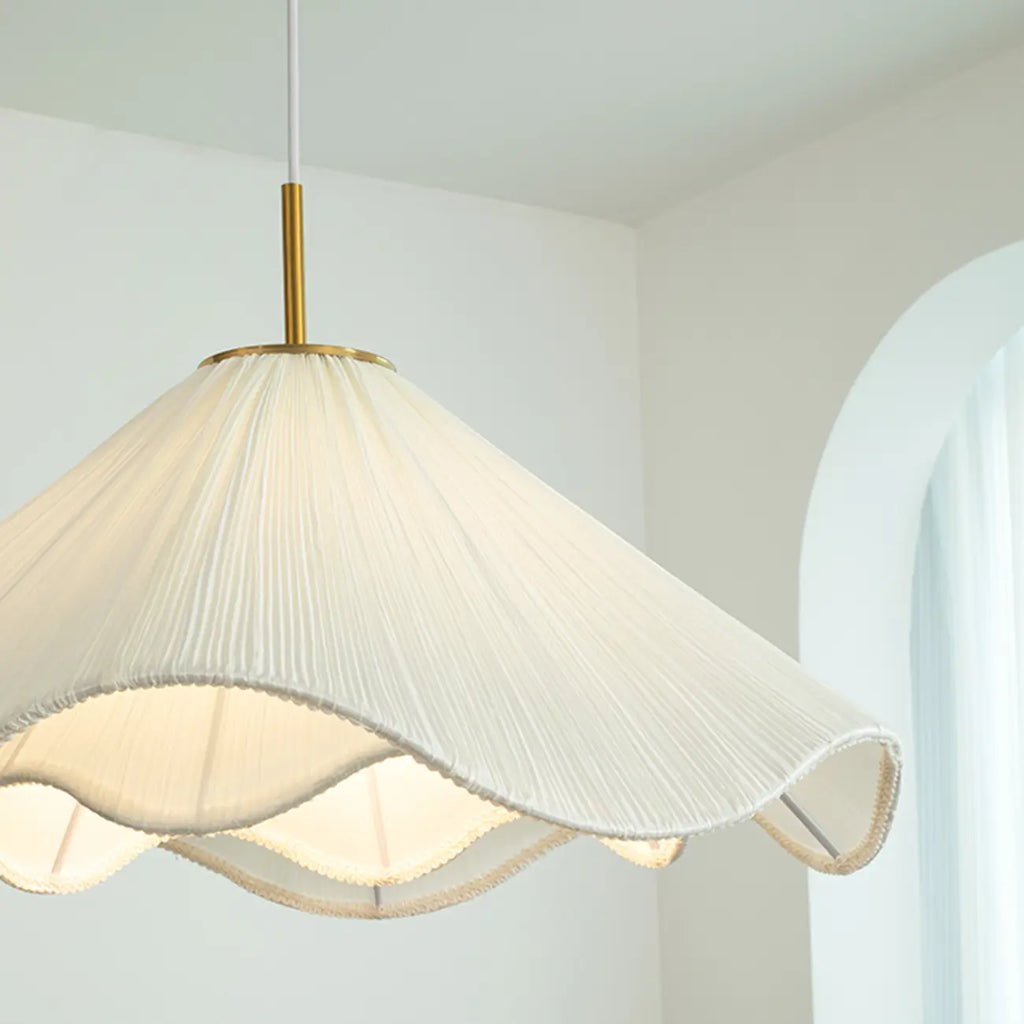 Suspension lumineuse réglable en tissu blanc en forme de fleur pour intérieur