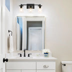 Applique da bagno a 3 luci in metallo nero e vetro trasparente cilindrico