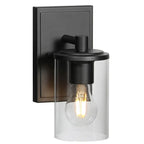 Applique da bagno a 3 luci in metallo nero e vetro trasparente cilindrico