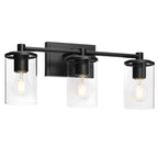 Applique da bagno a 3 luci in metallo nero e vetro trasparente cilindrico