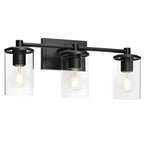 Applique da bagno a 3 luci in metallo nero e vetro trasparente cilindrico