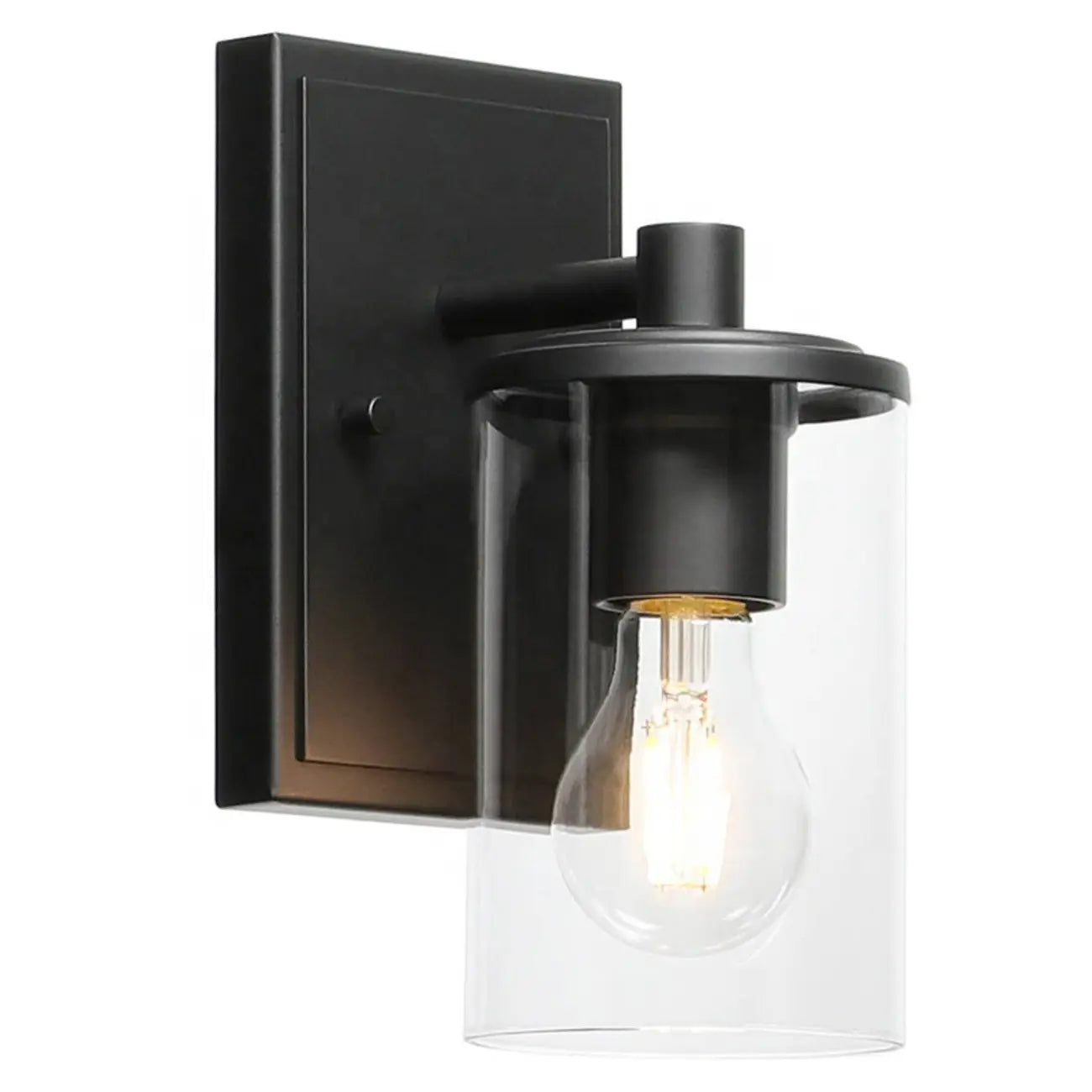 Applique da bagno a 3 luci in metallo nero e vetro trasparente cilindrico