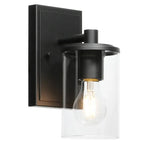 Applique da bagno a 3 luci in metallo nero e vetro trasparente cilindrico