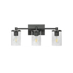 Applique da bagno a 3 luci in metallo nero e vetro trasparente cilindrico