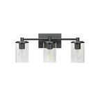 Applique da bagno a 3 luci in metallo nero e vetro trasparente cilindrico