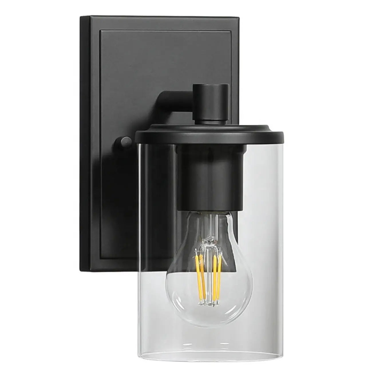 Applique da bagno a 3 luci in metallo nero e vetro trasparente cilindrico
