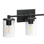 Applique da bagno a 3 luci in metallo nero e vetro trasparente cilindrico
