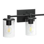 Applique da bagno a 3 luci in metallo nero e vetro trasparente cilindrico