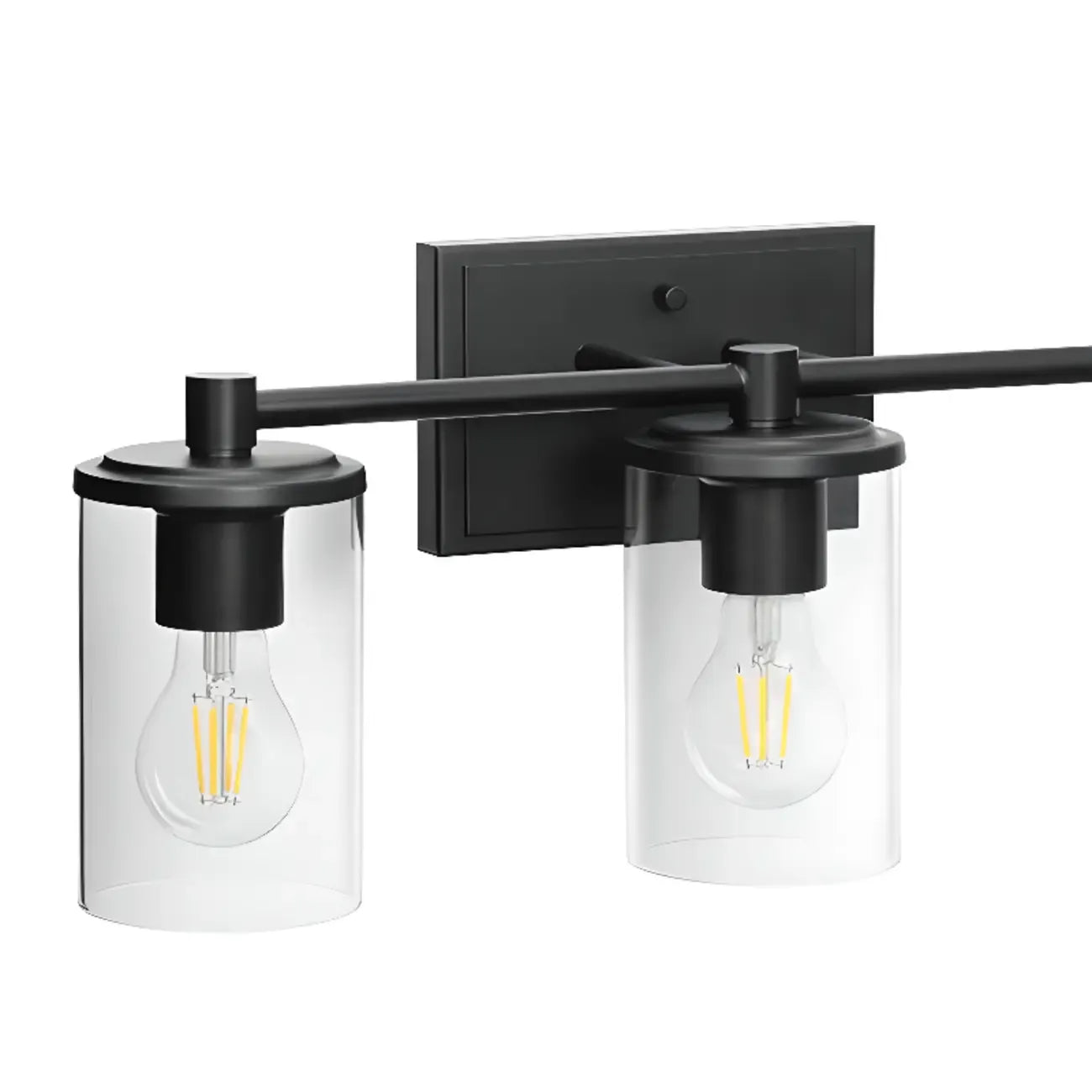Applique da bagno a 3 luci in metallo nero e vetro trasparente cilindrico