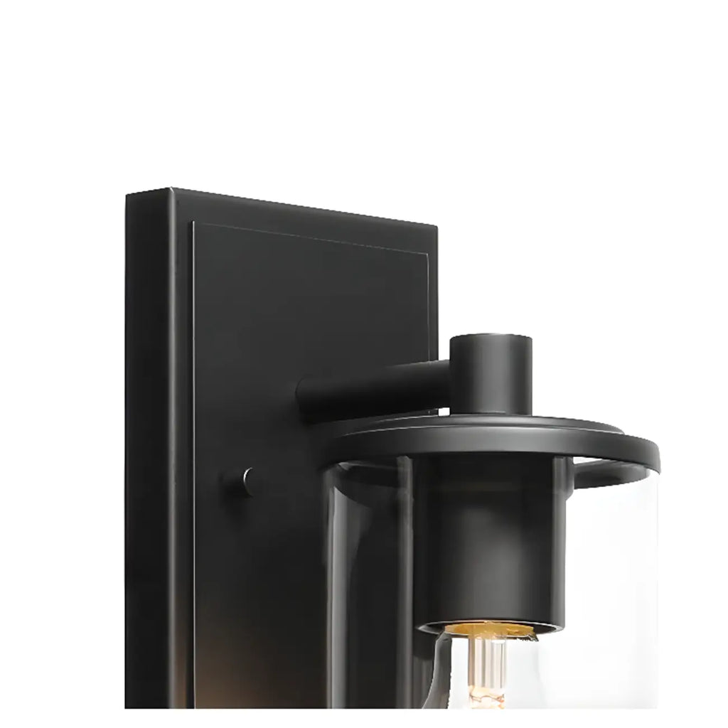 Applique da bagno a 3 luci in metallo nero e vetro trasparente cilindrico