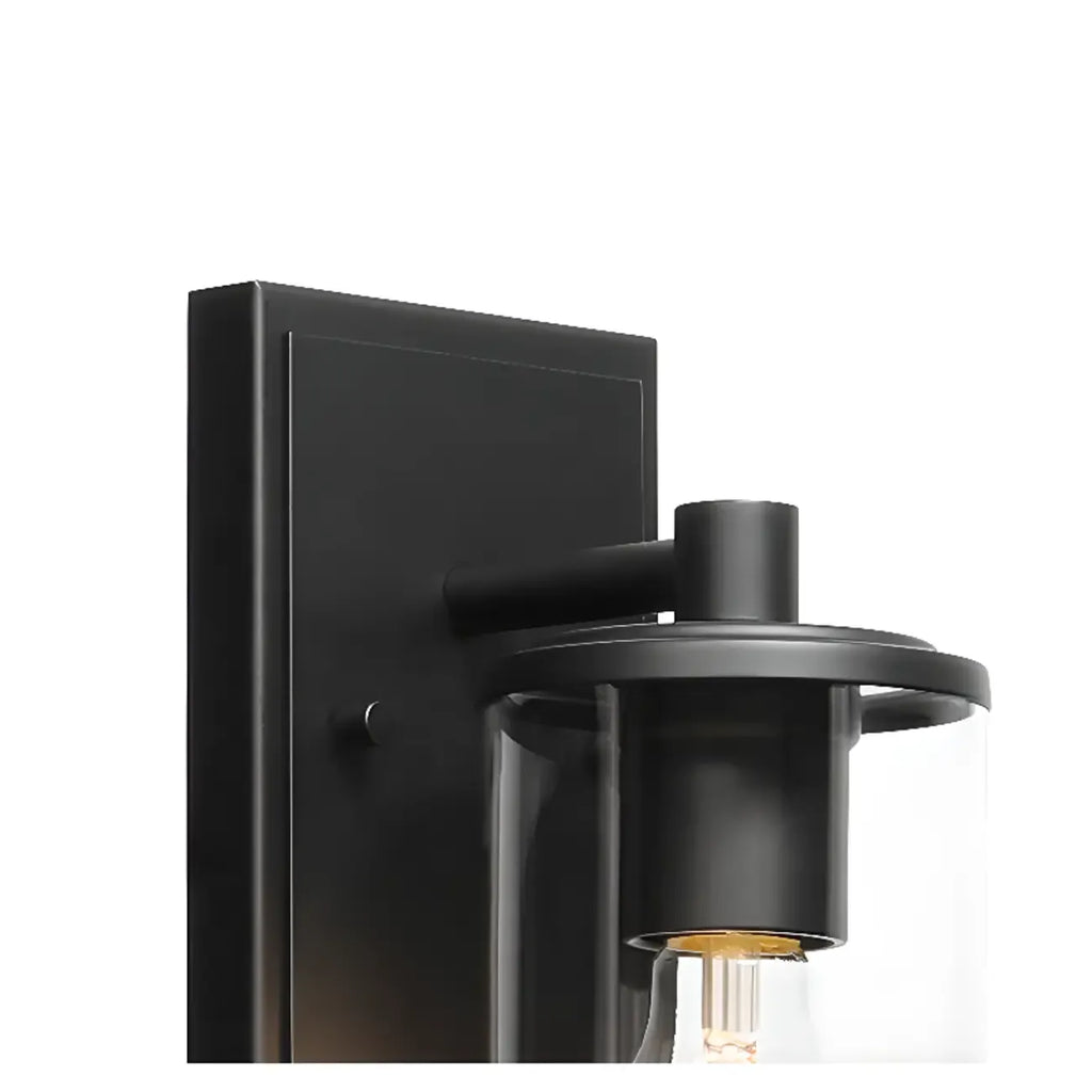 Applique da bagno a 3 luci in metallo nero e vetro trasparente cilindrico