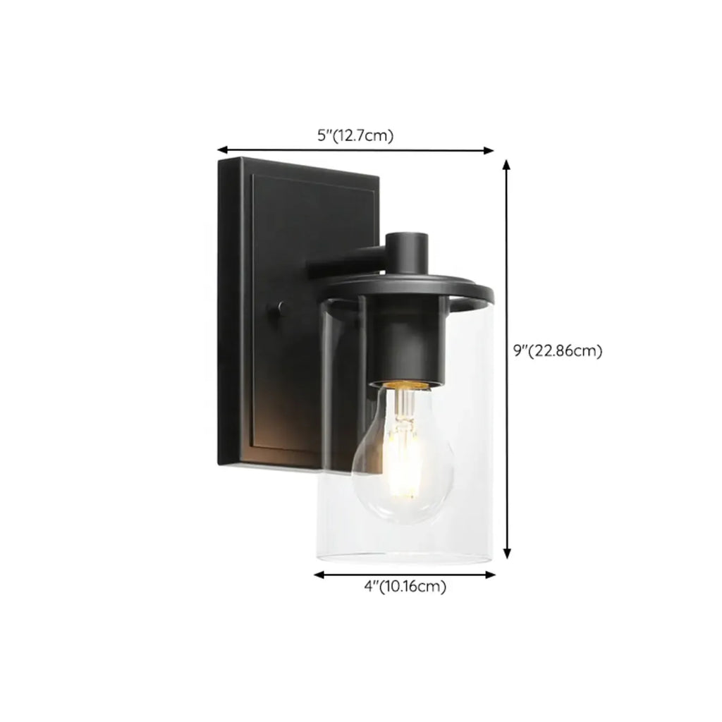 Applique da bagno a 3 luci in metallo nero e vetro trasparente cilindrico