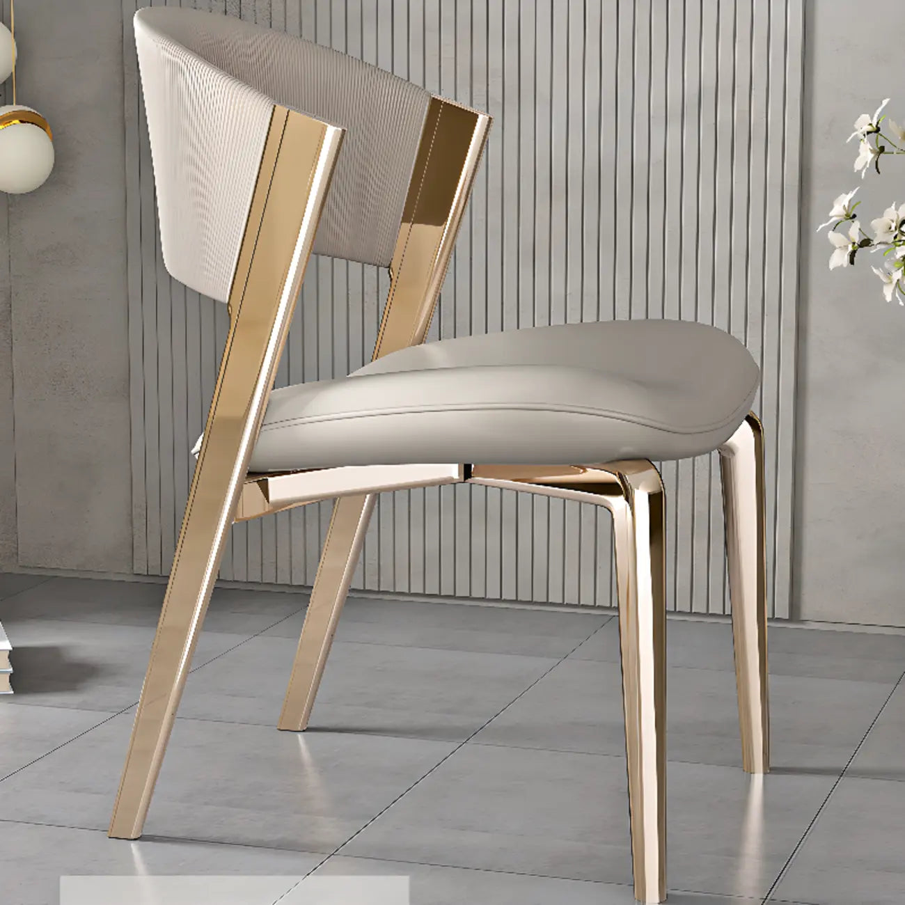Chaise de salle à manger glamour moderne à dossier bas en similicuir