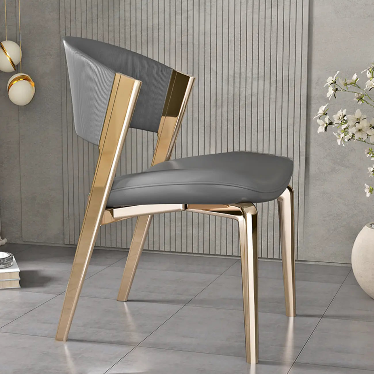 Chaise de salle à manger glamour moderne à dossier bas en similicuir