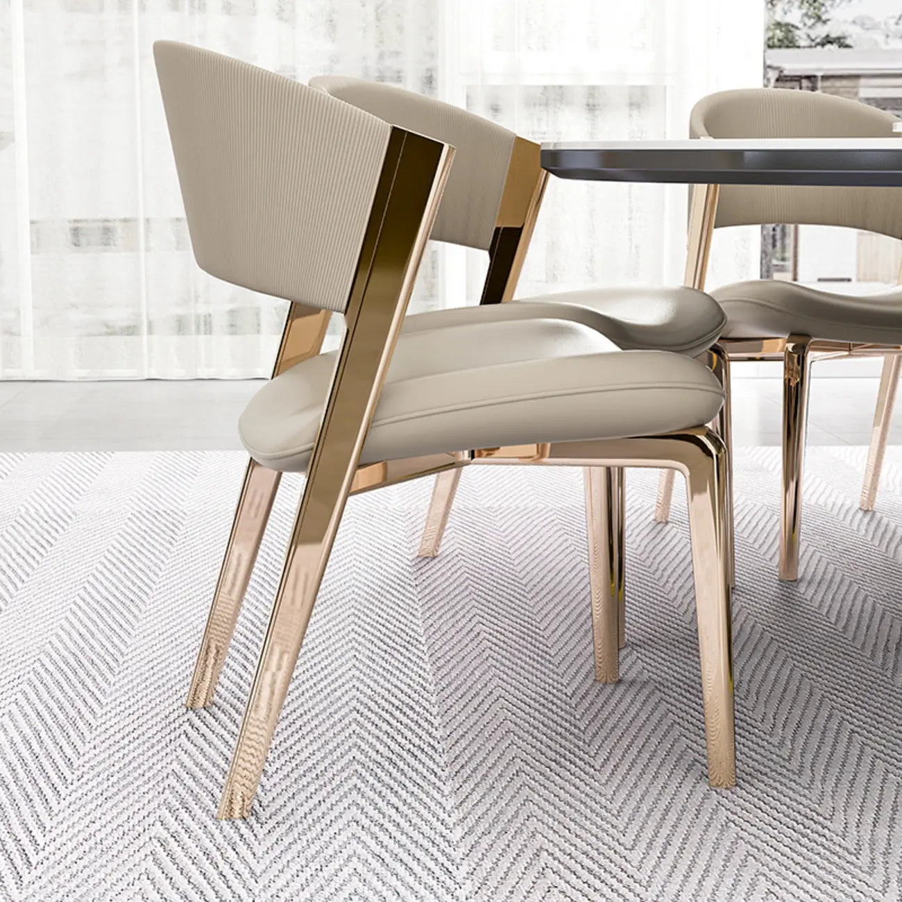 Chaise de salle à manger glamour moderne à dossier bas en similicuir