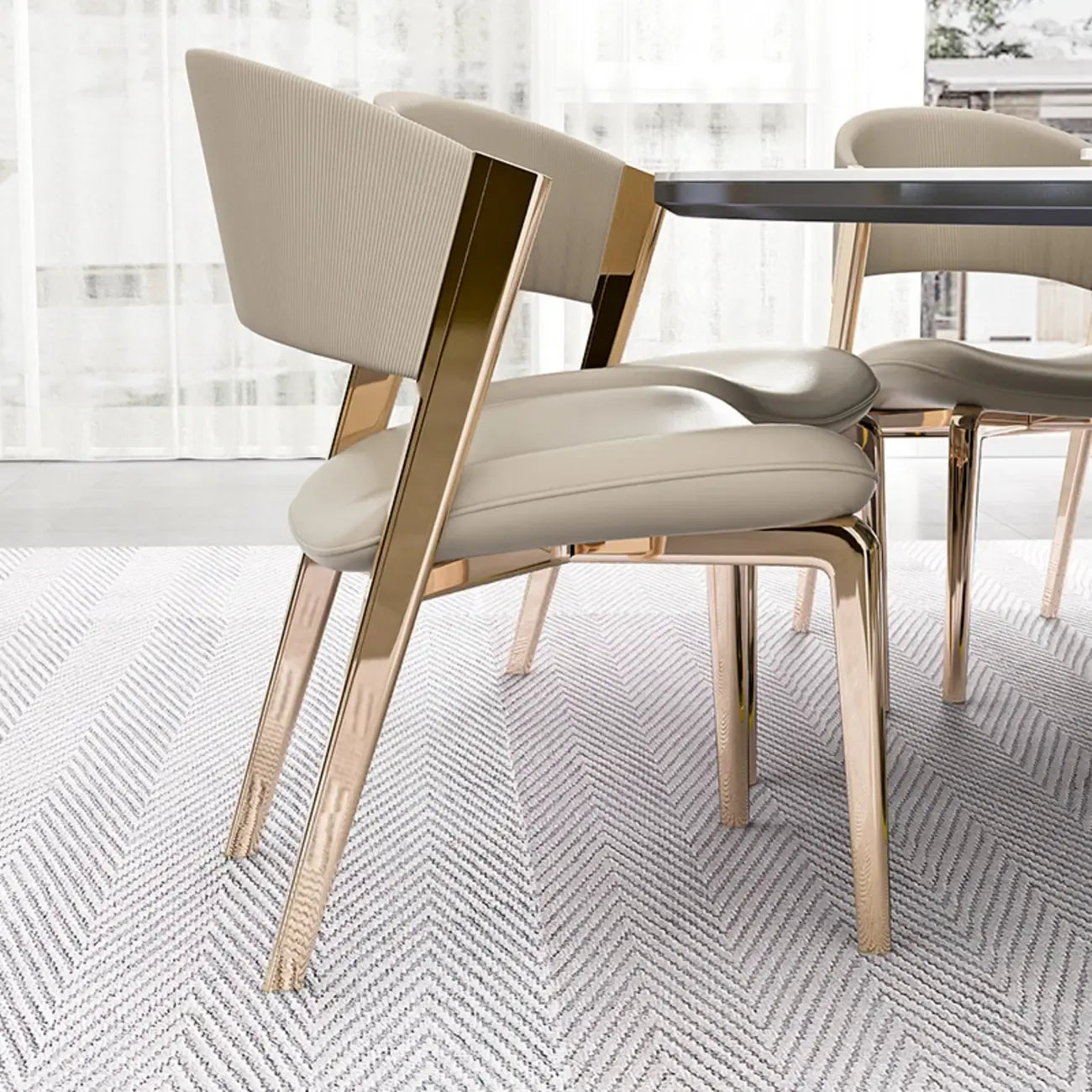 Chaise de salle à manger glamour moderne à dossier bas en similicuir