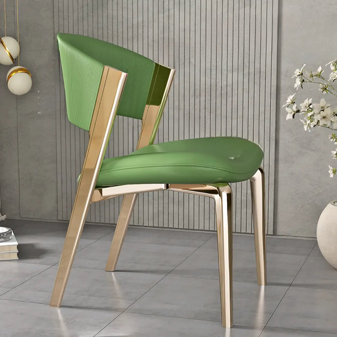 Chaise de salle à manger glamour moderne à dossier bas en similicuir