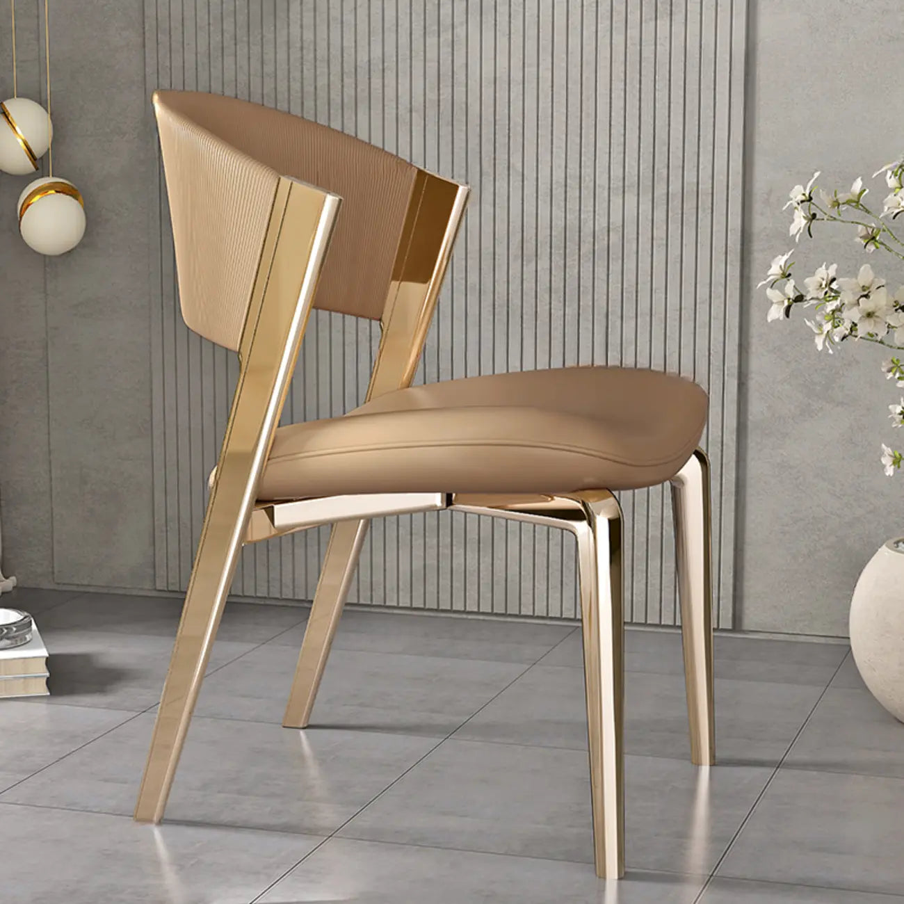 Chaise de salle à manger glamour moderne à dossier bas en similicuir