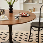 Table de salle à manger ronde décontractée en métal noir et bois