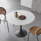 Table de salle à manger ronde décontractée en métal noir et bois