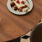 Table de salle à manger ronde décontractée en métal noir et bois