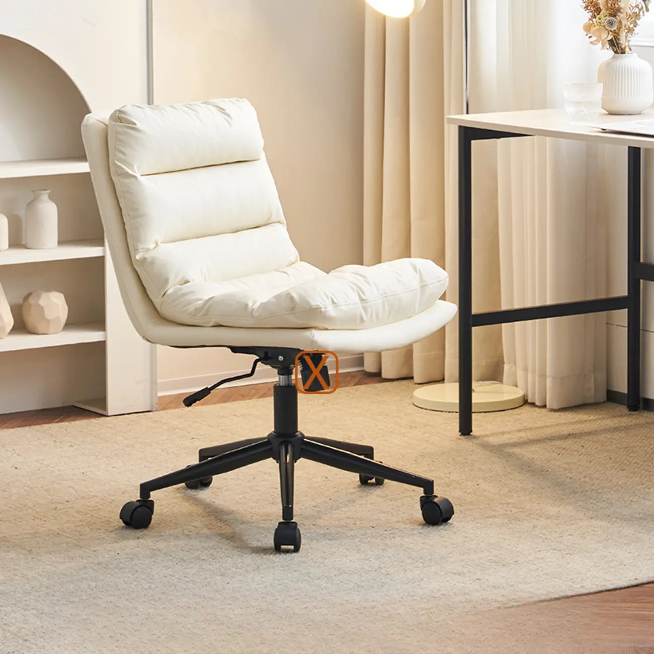 Chaise de bureau réglable décontractée en cuir beige
