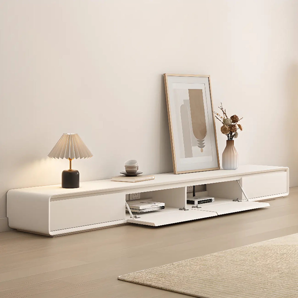 Meuble TV rectangulaire en bois blanc avec 2 tiroirs ventilés