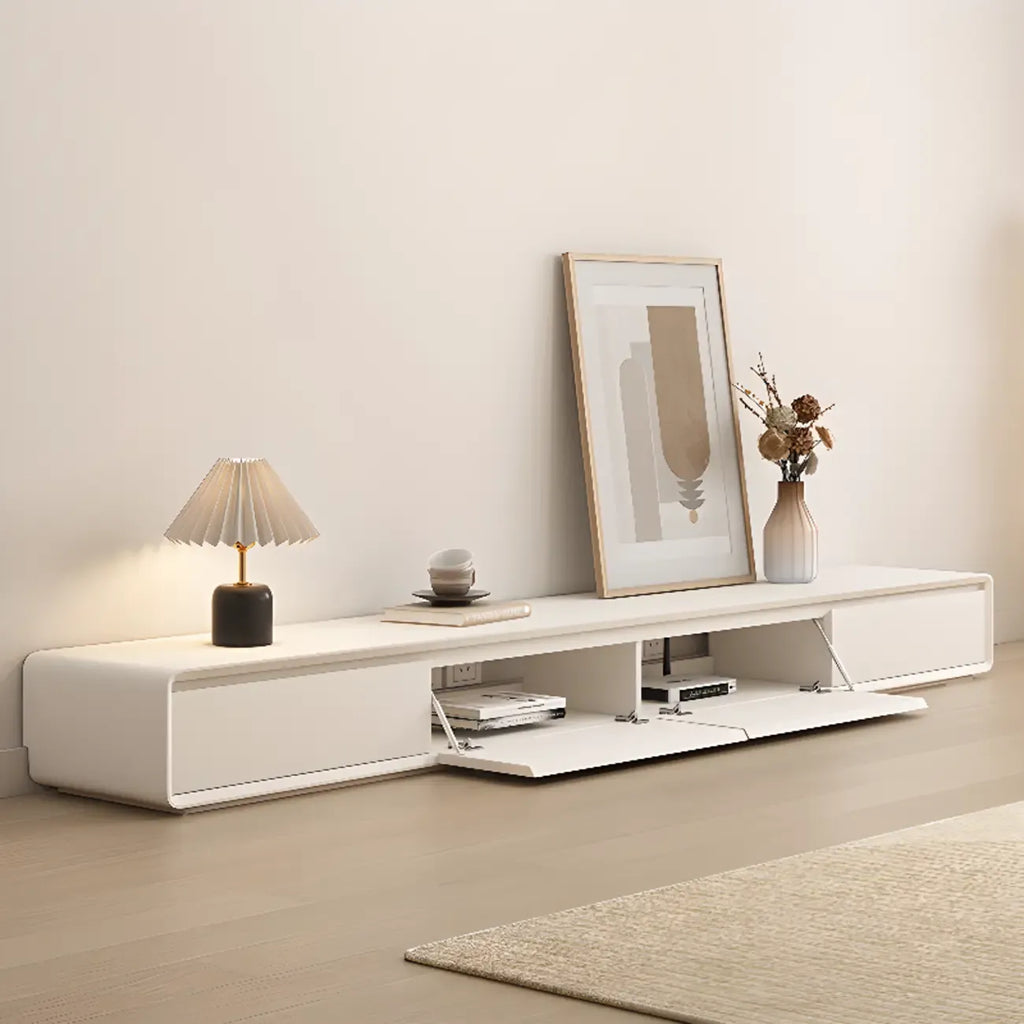 Meuble TV rectangulaire en bois blanc avec 2 tiroirs ventilés