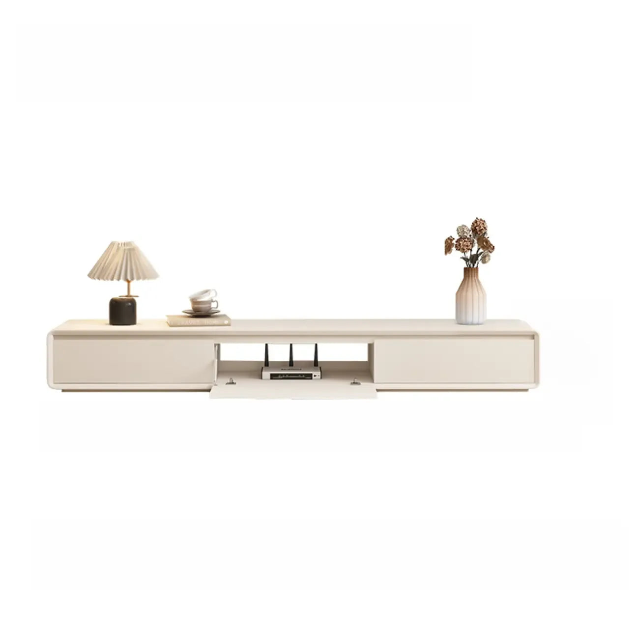 Meuble TV rectangulaire en bois blanc avec 2 tiroirs ventilés