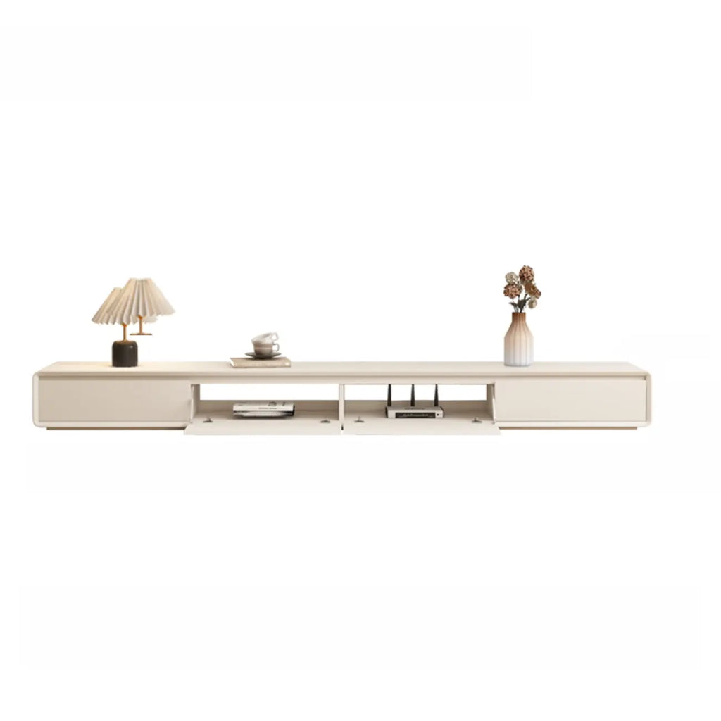 Meuble TV rectangulaire en bois blanc avec 2 tiroirs ventilés