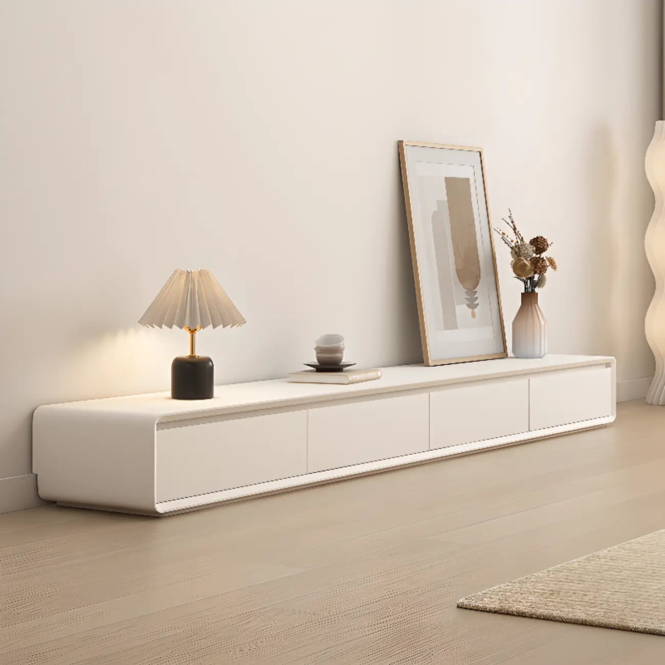 Meuble TV rectangulaire en bois blanc avec 2 tiroirs ventilés