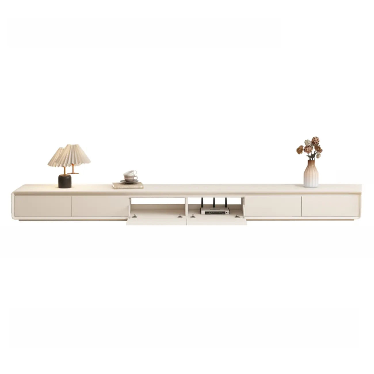 Meuble TV rectangulaire en bois blanc avec 2 tiroirs ventilés