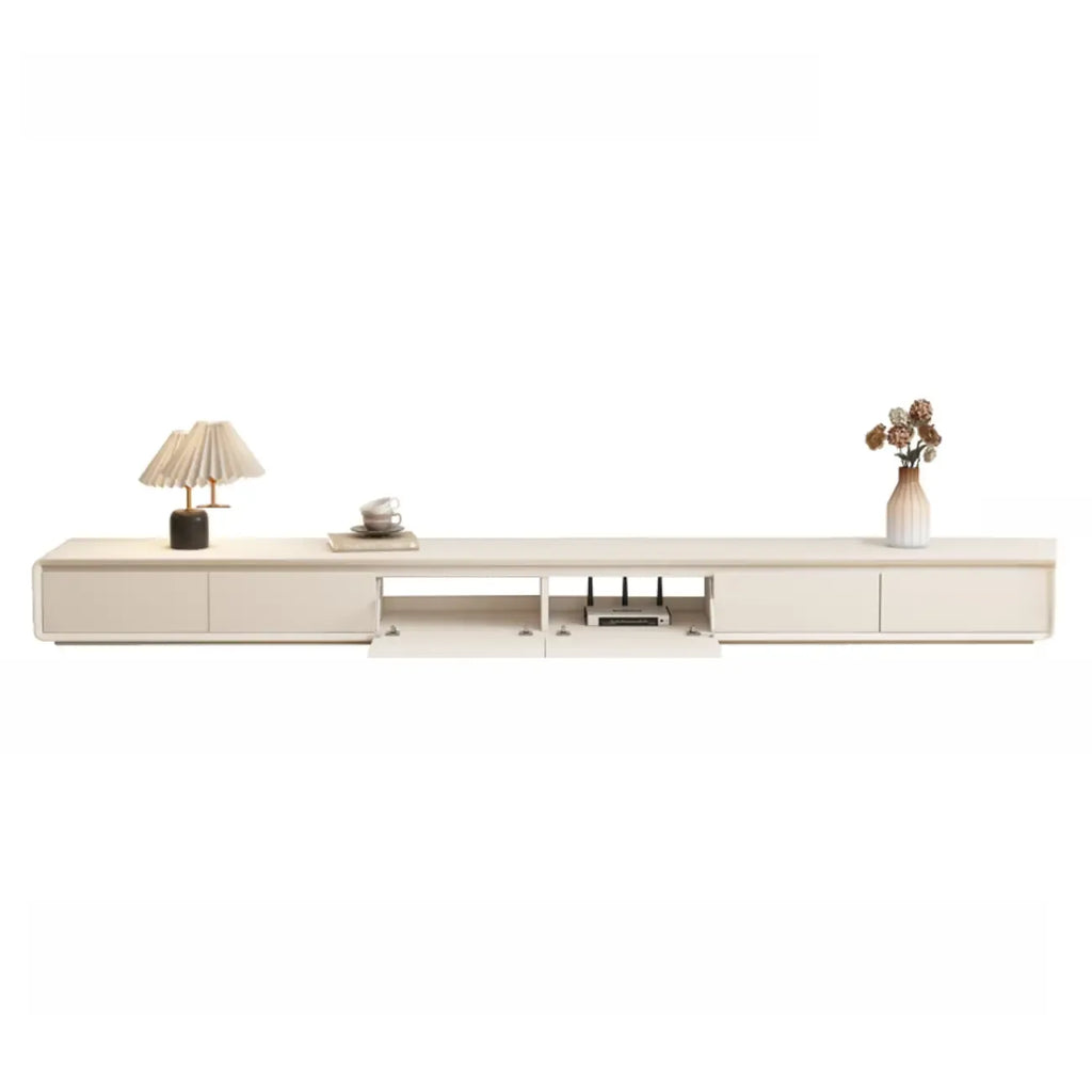 Meuble TV rectangulaire en bois blanc avec 2 tiroirs ventilés