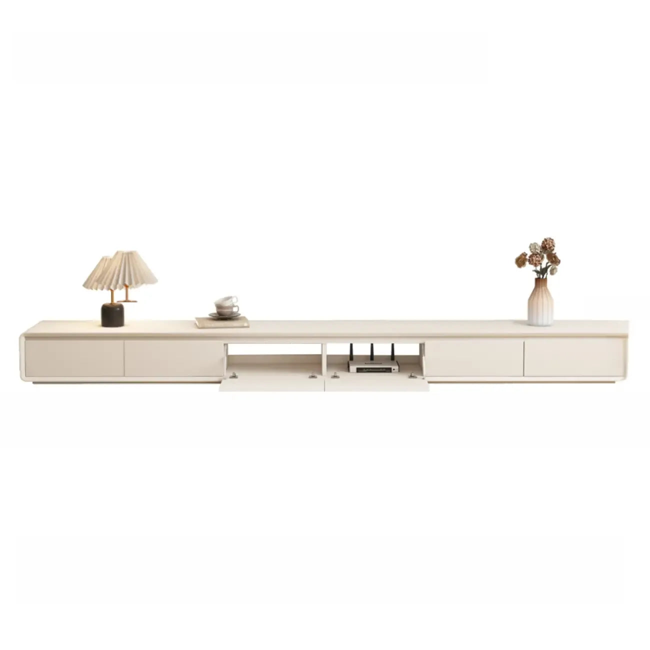Meuble TV rectangulaire en bois blanc avec 2 tiroirs ventilés