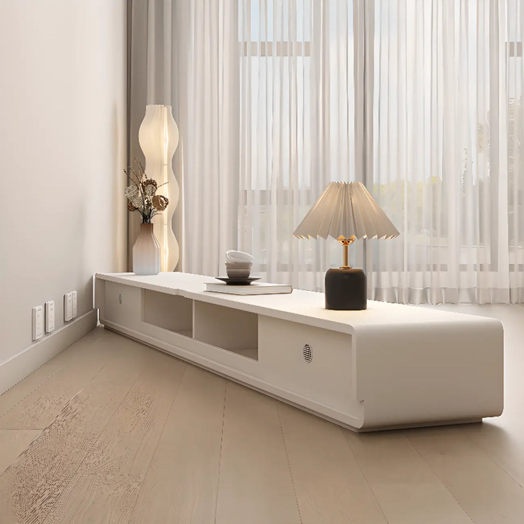Meuble TV rectangulaire en bois blanc avec 2 tiroirs ventilés
