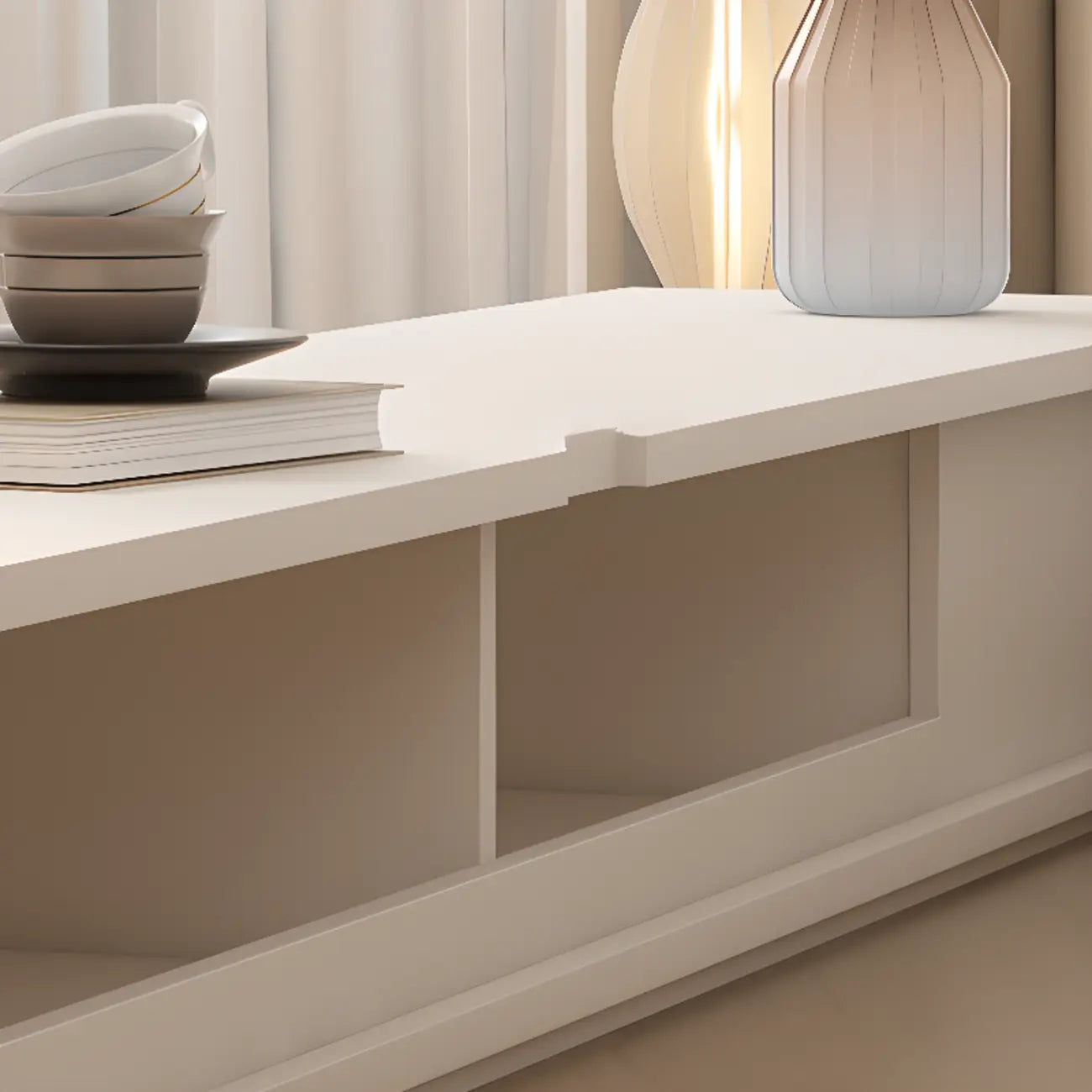 Meuble TV rectangulaire en bois blanc avec 2 tiroirs ventilés