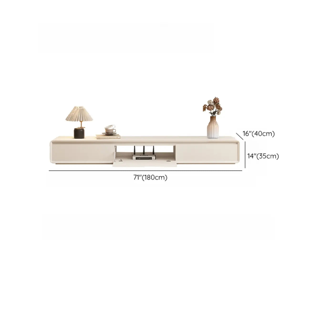 Meuble TV rectangulaire en bois blanc avec 2 tiroirs ventilés