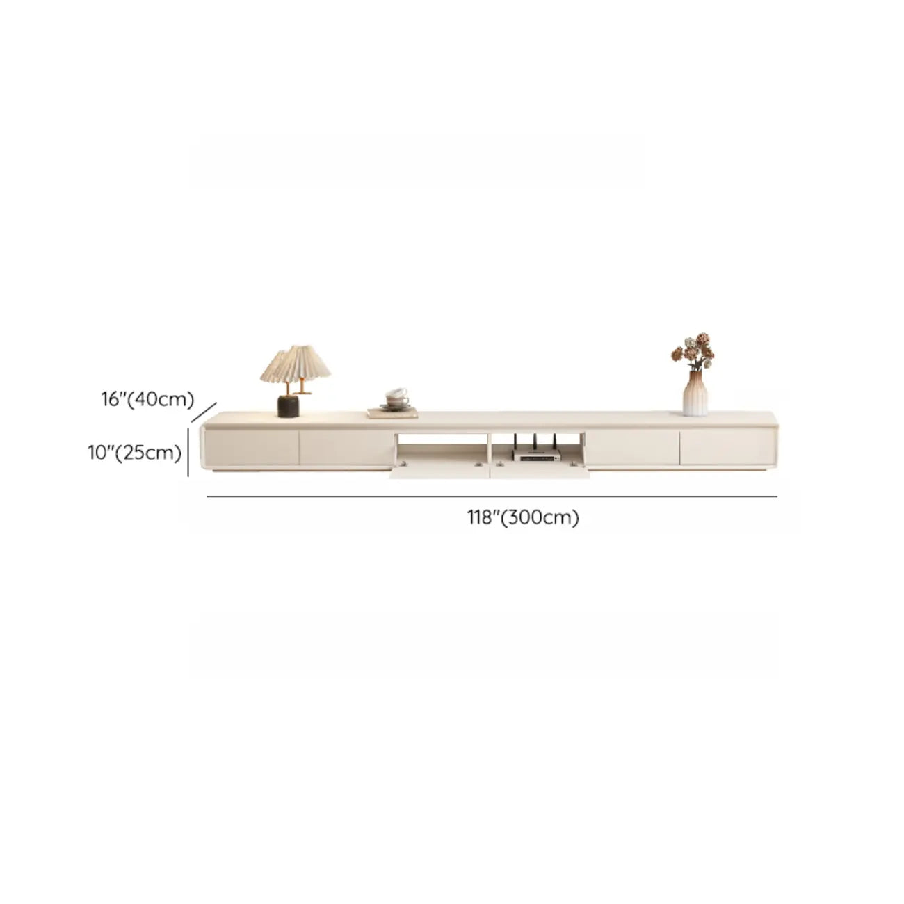 Meuble TV rectangulaire en bois blanc avec 2 tiroirs ventilés