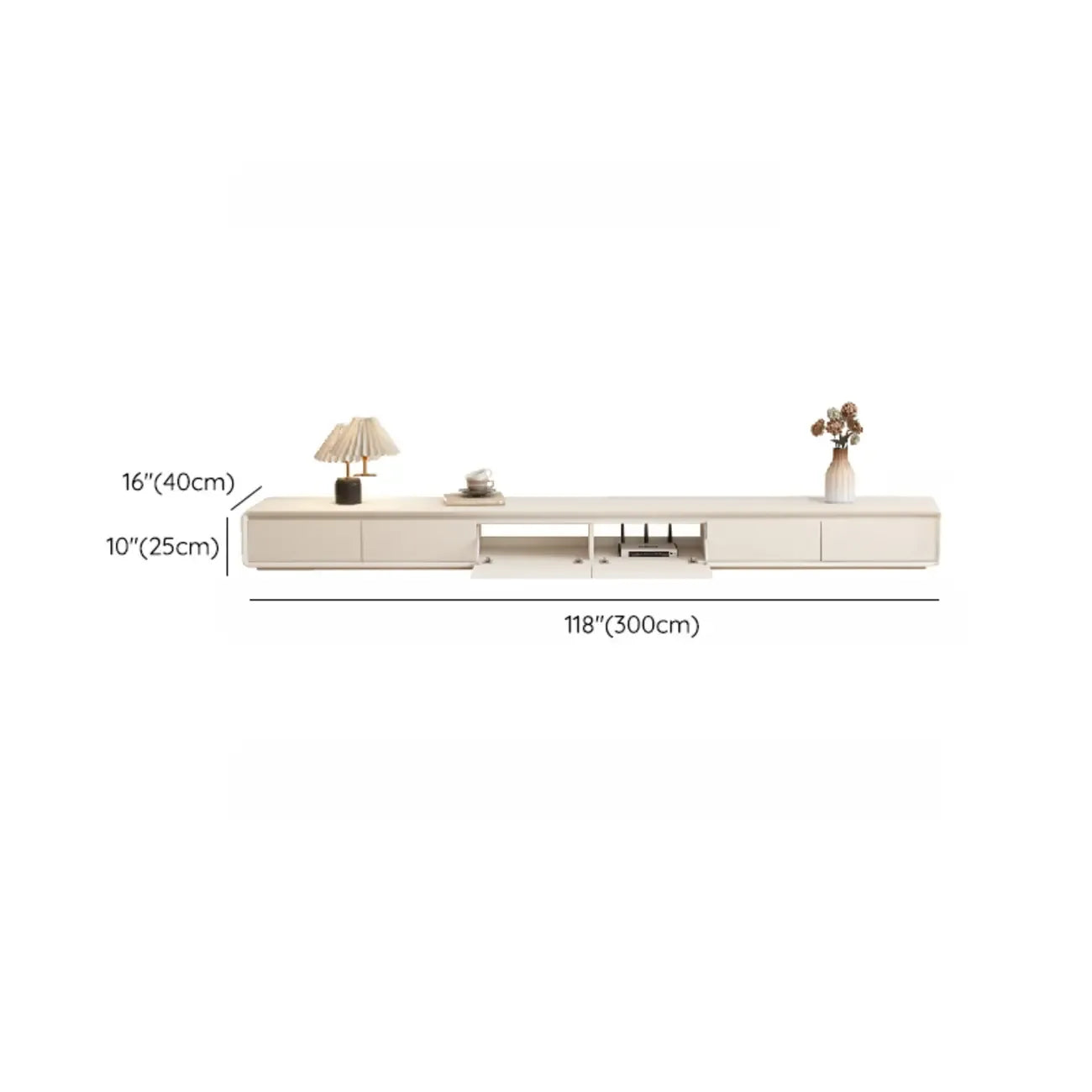 Meuble TV rectangulaire en bois blanc avec 2 tiroirs ventilés