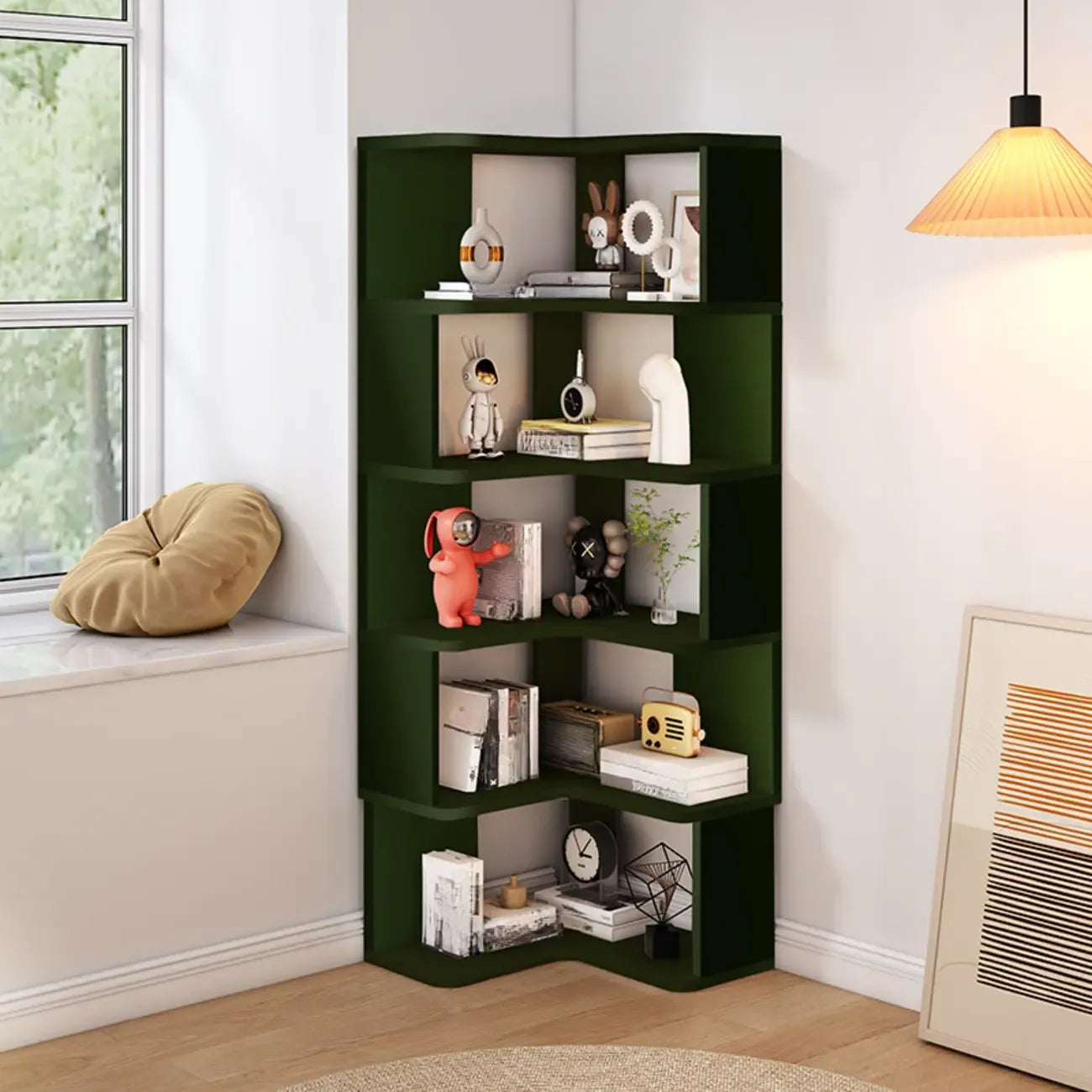 Bibliothèque d'angle en bois à 6 niveaux en forme de L
