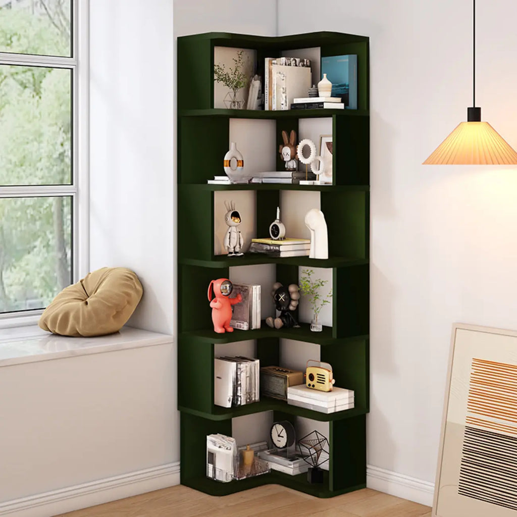 Bibliothèque d'angle en bois à 6 niveaux en forme de L