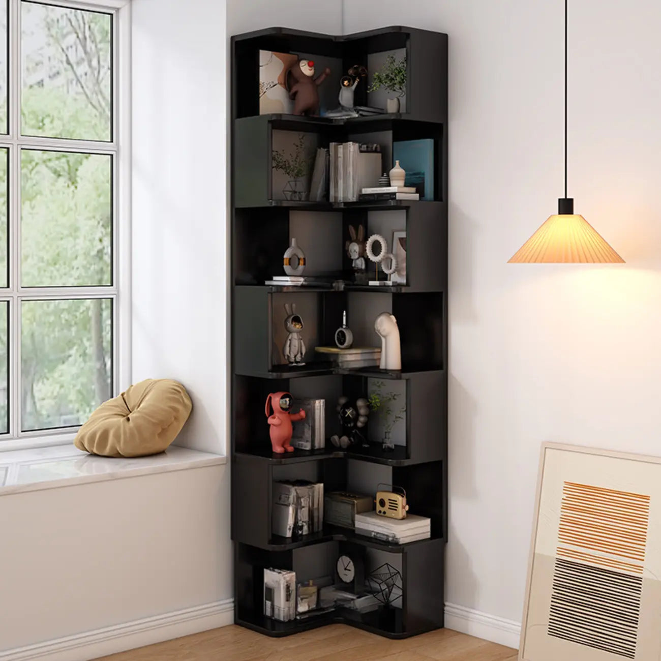 Bibliothèque d'angle en bois à 6 niveaux en forme de L