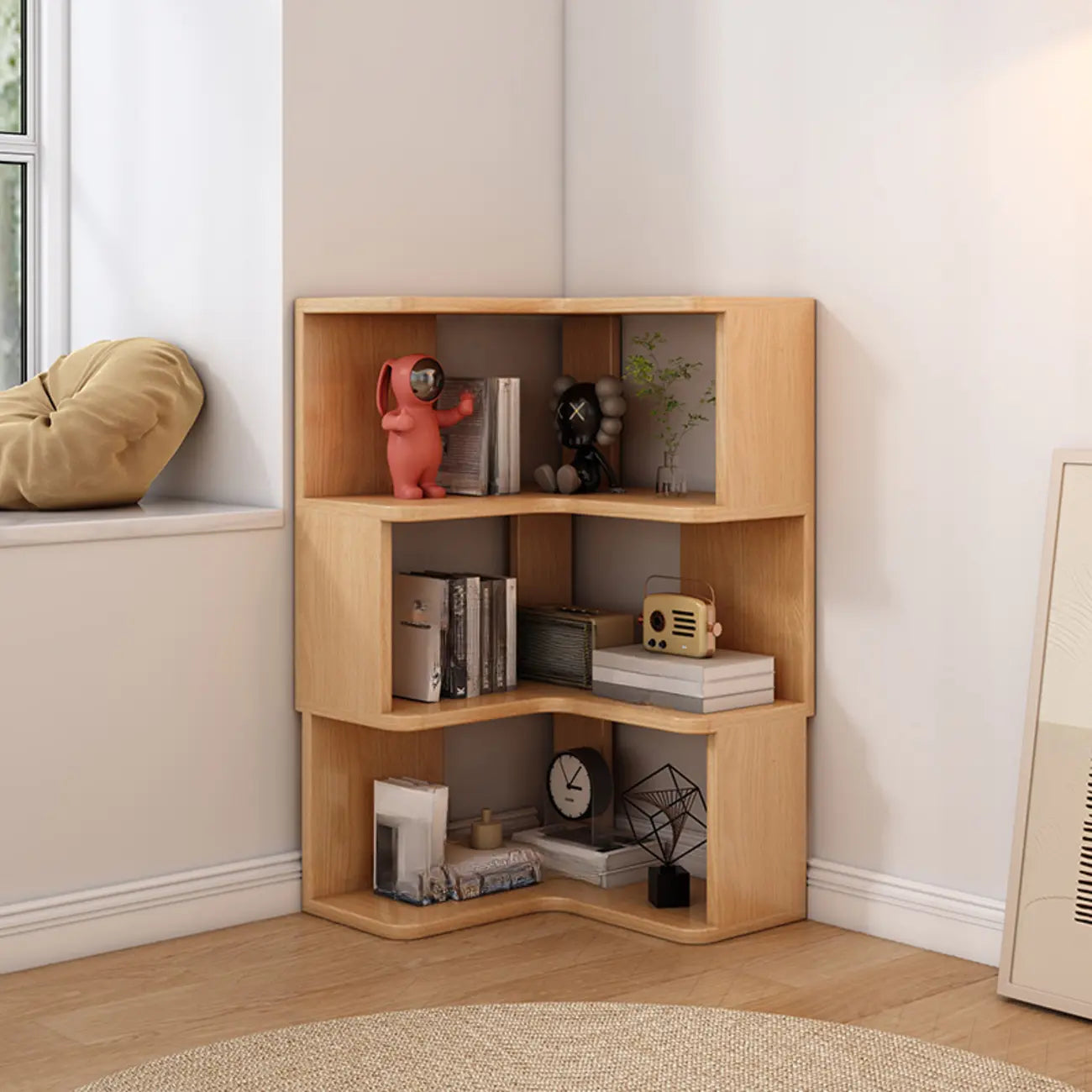 Bibliothèque d'angle en bois à 6 niveaux en forme de L