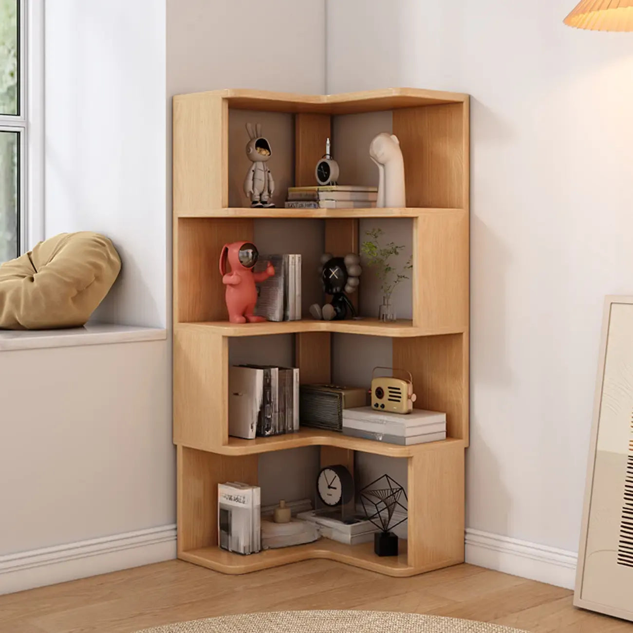 Bibliothèque d'angle en bois à 6 niveaux en forme de L