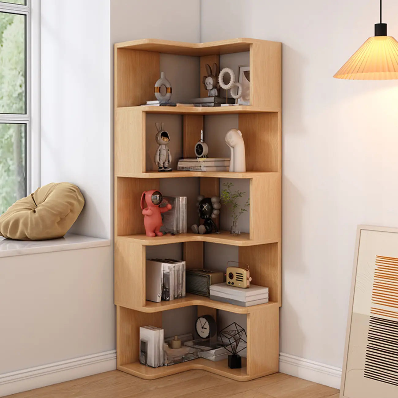 Bibliothèque d'angle en bois à 6 niveaux en forme de L
