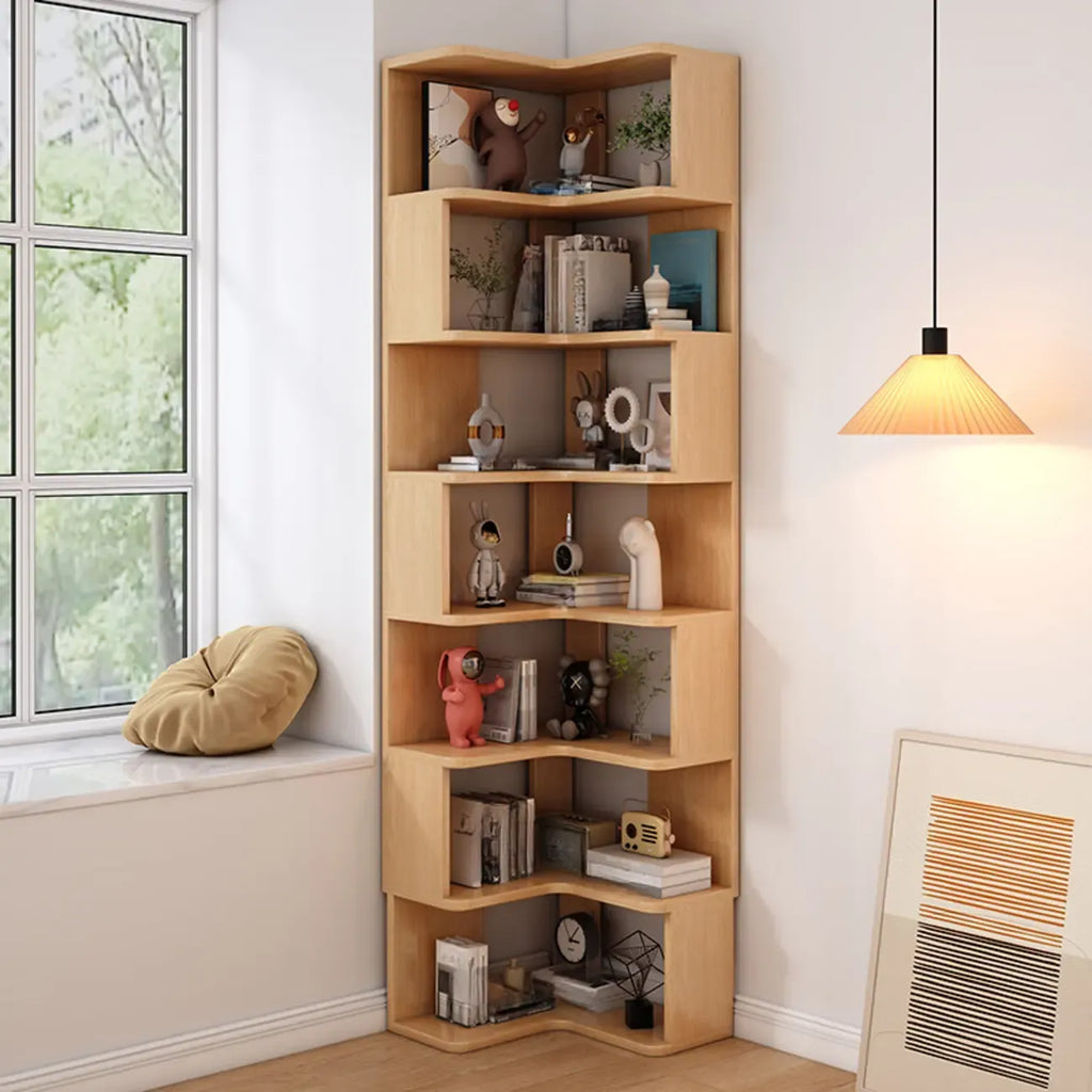 Bibliothèque d'angle en bois à 6 niveaux en forme de L
