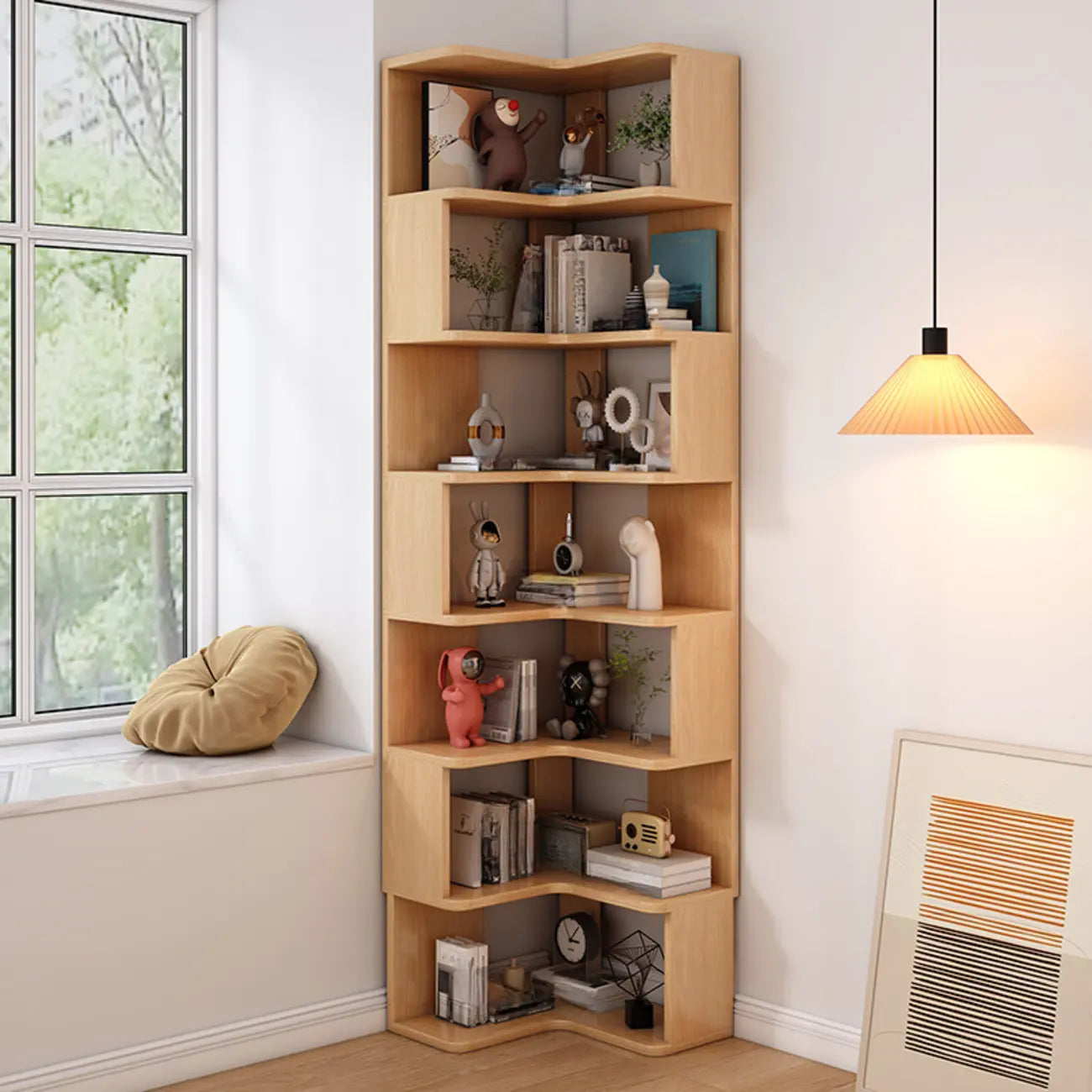 Bibliothèque d'angle en bois à 6 niveaux en forme de L